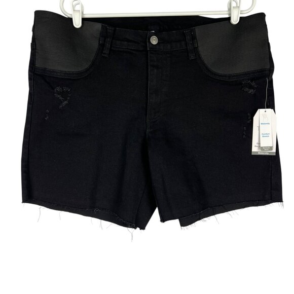 Time Tru Pants - Time Tru Women's Maternity Distressed Raw Hem Stretch Black Shorts Size XXL‎ NWT
